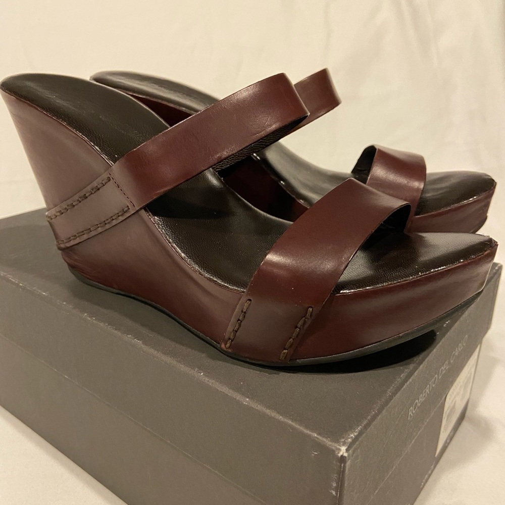Roberto Del Carlo reddish brown leather wedge 7.5